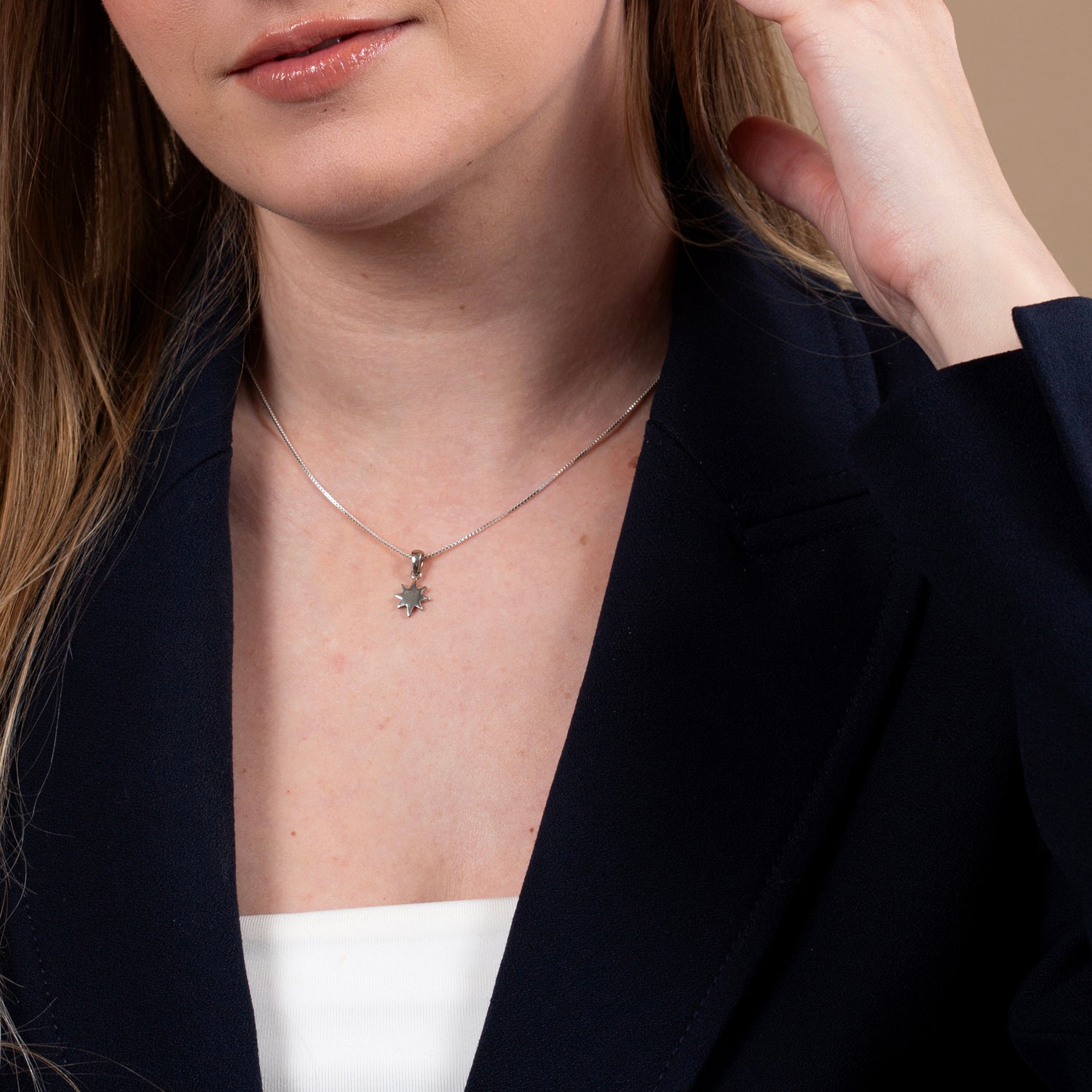 Star of Bethlehem Pendant Necklace in 925 Sterling Silver – shown worn
