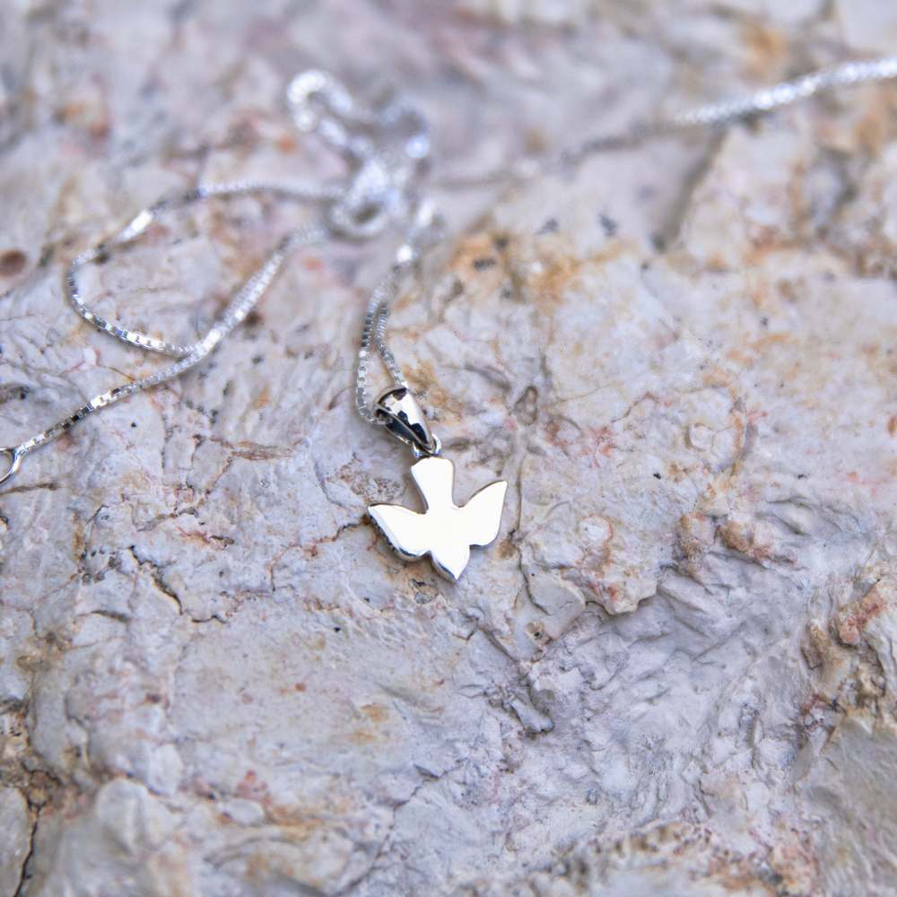 Dove Pendant Necklace in 925 Sterling Silver – flat lay