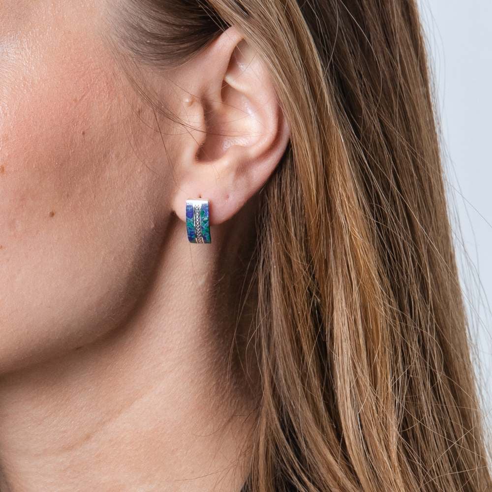 Pave Strip Eilat Stone Hoop Earrings in 925 Sterling Silver – shown worn