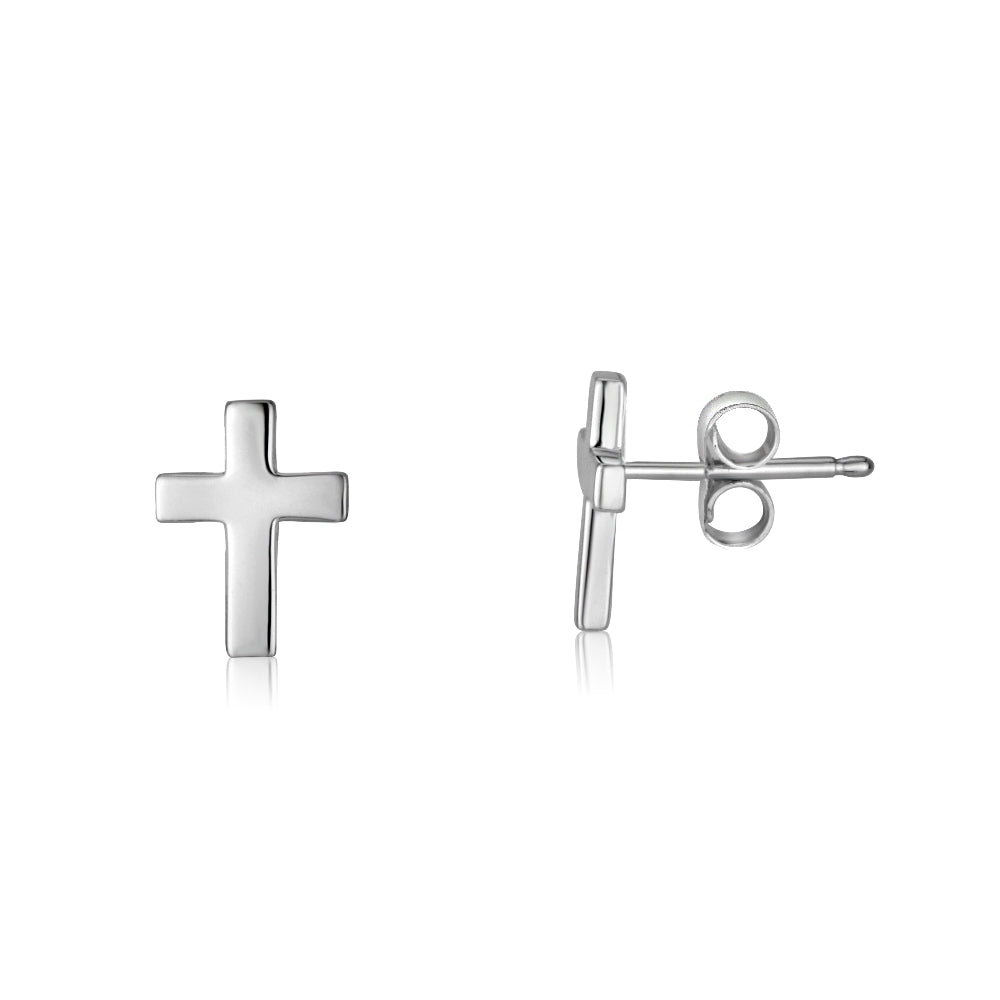 Tiny plain cross stud earrings in 925 sterling silver by Marina Jewelry