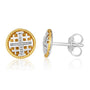 Gold-Plated Jerusalem Cross Round Stud Earrings in 925 Sterling Silver by Marina Jewelry