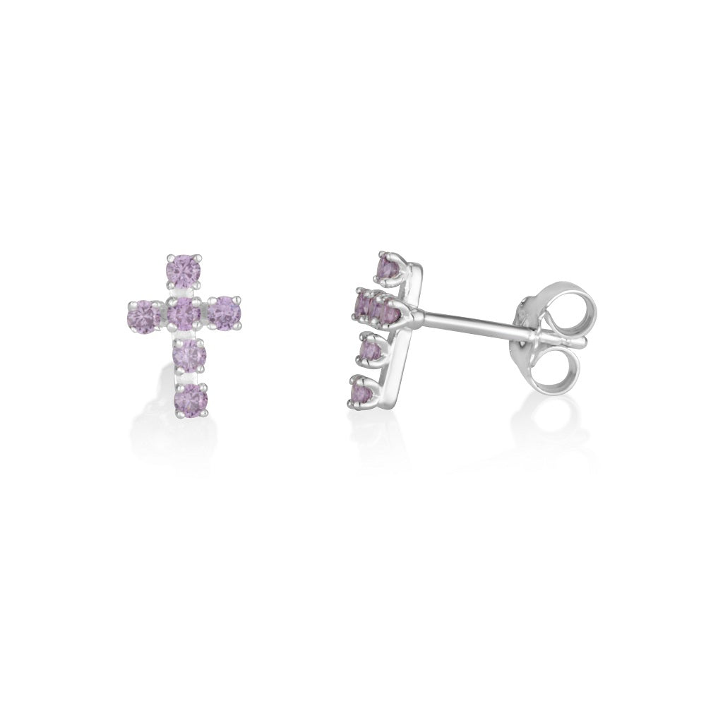 Amethyst cross stud earrings in 925 sterling silver by Marina Jewelry