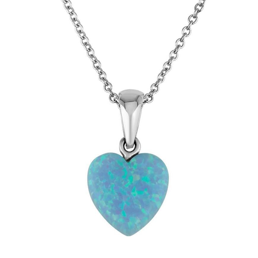 Opal Heart Pendant Necklace in 925 Sterling Silver by Marina Jewelry