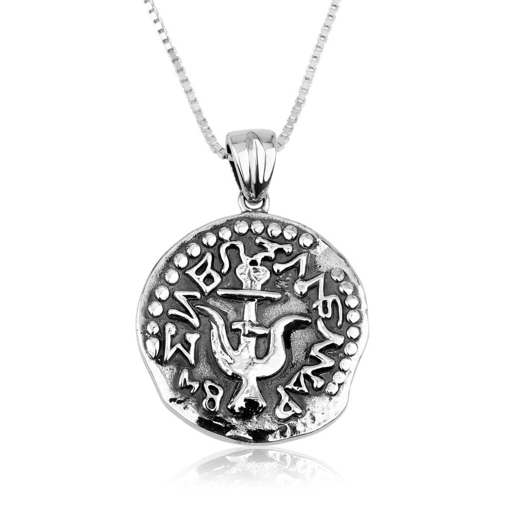 Oxidized Widow's Mite Coin Pendant Necklace in 925 Sterling Silver by Marina Jewelry