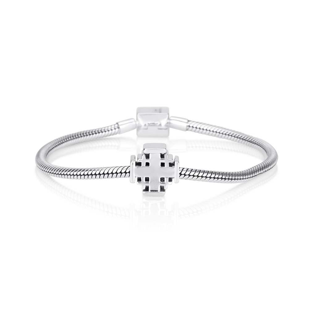Jerusalem Cross Shaped Bead Charm in 925 Sterling Silver, view 3 by Marina Jewelry