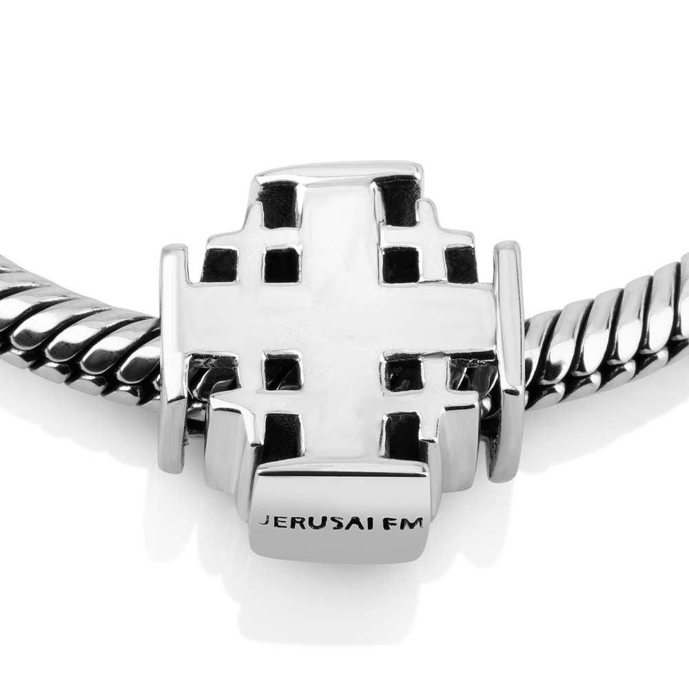Jerusalem Cross Shaped Bead Charm in 925 Sterling Silver, view 4 by Marina Jewelry
