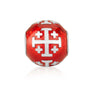 Red enamel round bead charm with silver Jerusalem Crosses by Marina Jewelry