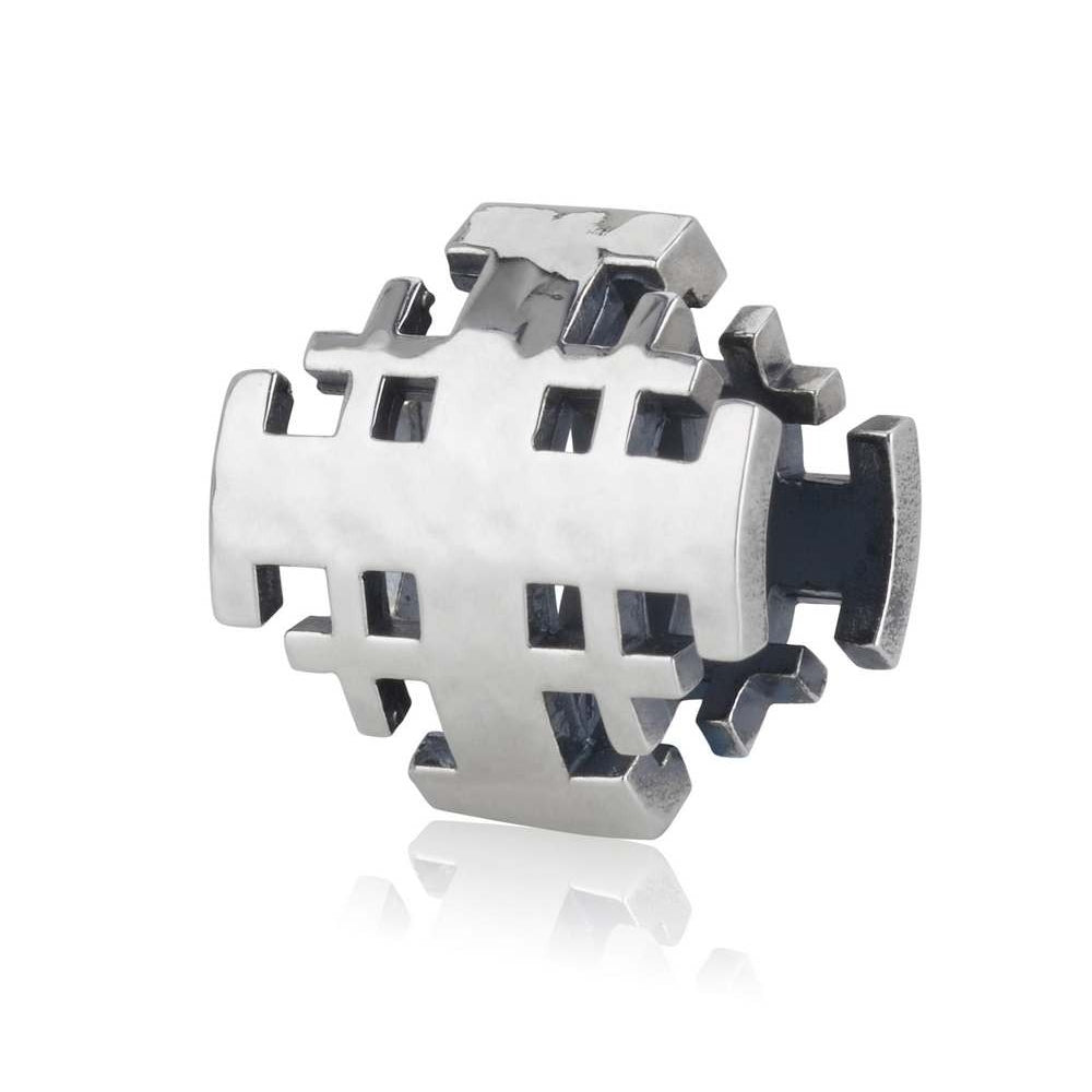 Curved Jerusalem Cross bead charm in sterling silver by Marina Jewelry