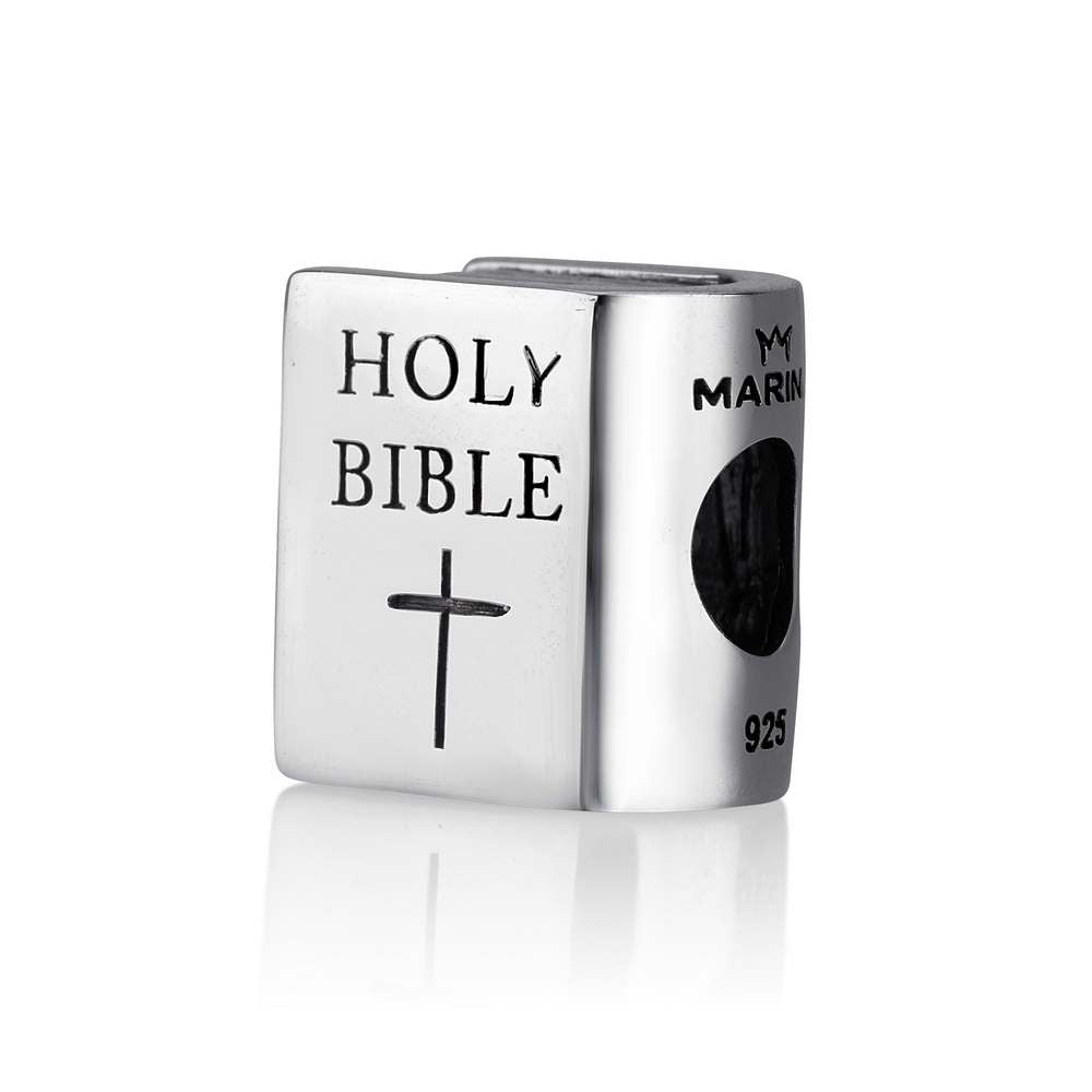 Holy Bible bead charm with cross in 925 sterling silver by Marina Jewelry