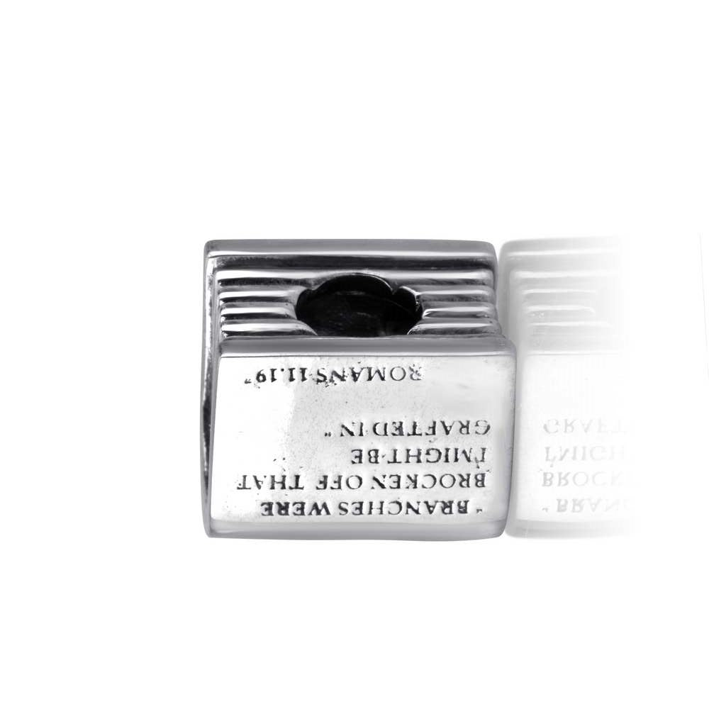 Holy Bible Bead Charm with Cross in 925 Sterling Silver – side view