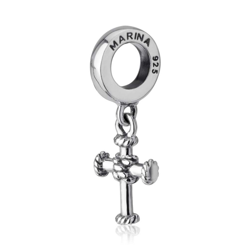 Rope Cross Hanging Charm in 925 Sterling Silver