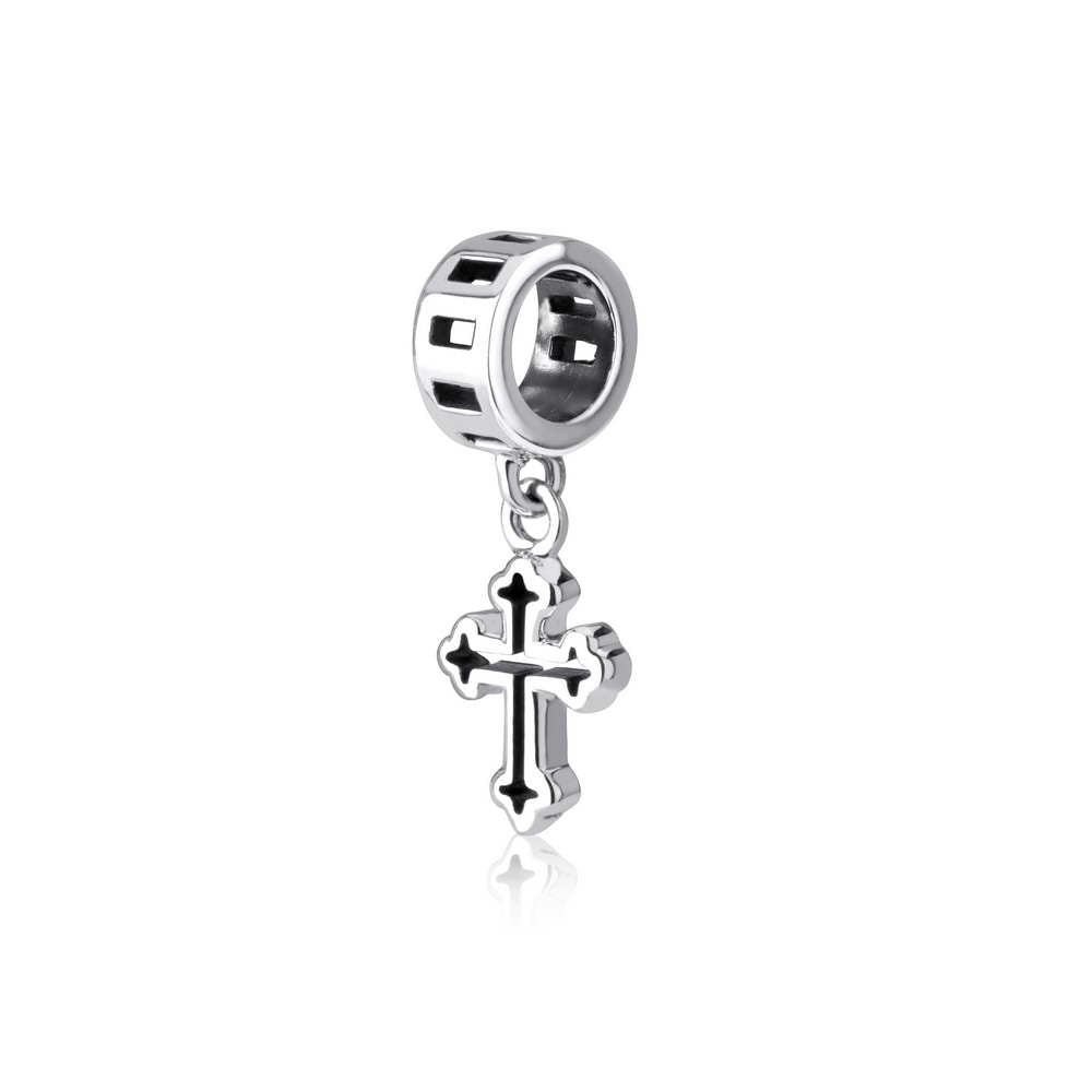Budded trefoil cross hanging charm in 925 sterling silver by Marina Jewelry