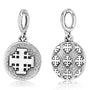 Round Jerusalem Cross coin hanging charm in sterling silver by Marina Jewelry