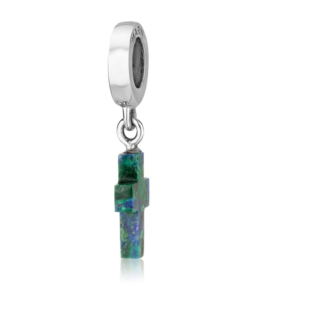 Eilat Stone Cross Hanging Charm in 925 Sterling Silver, view 2 by Marina Jewelry