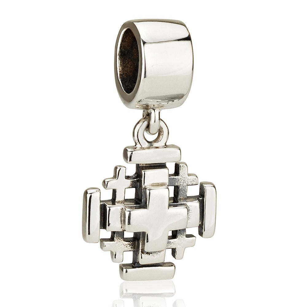 Layered three-dimensional Jerusalem Cross hanging charm by Marina Jewelry