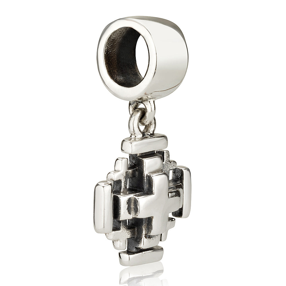Layered Jerusalem Cross Hanging Charm in 925 Sterling Silver, view 2 by Marina Jewelry