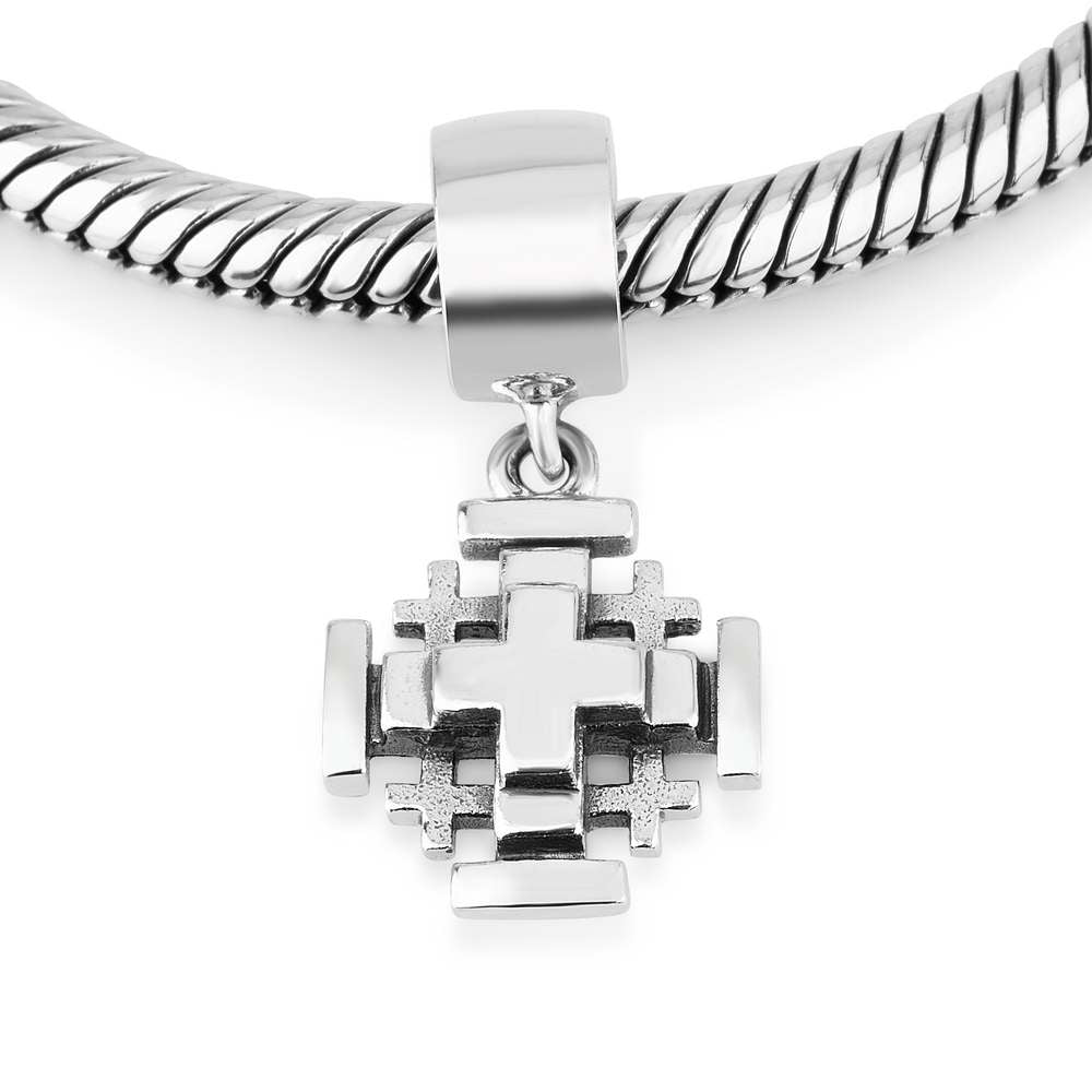 Layered Jerusalem Cross Hanging Charm in 925 Sterling Silver, view 6 by Marina Jewelry