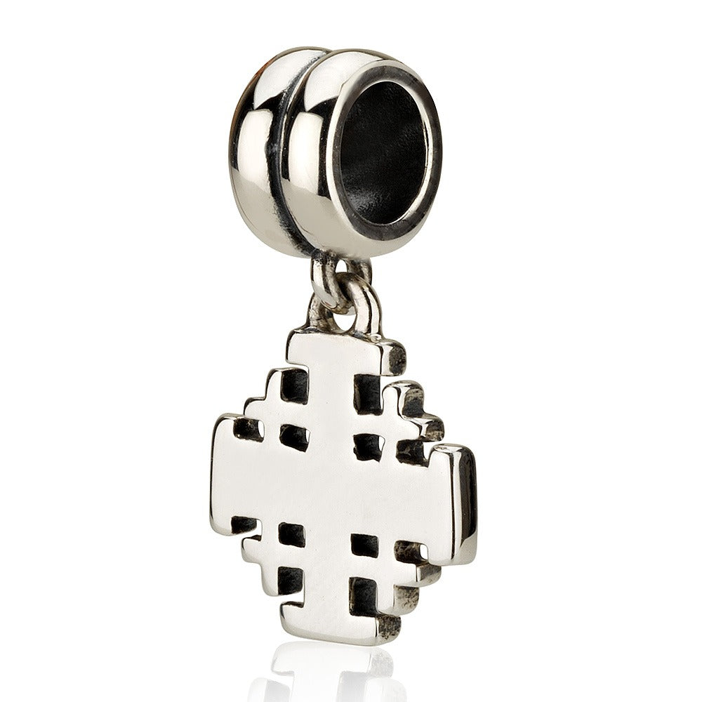 Polished Jerusalem Cross hanging charm in sterling silver by Marina Jewelry