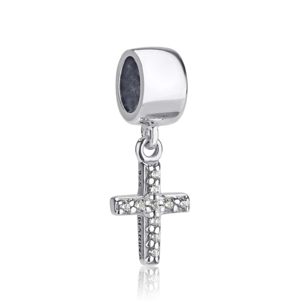 Pave cubic zirconia cross charm in 925 sterling silver by Marina Jewelry