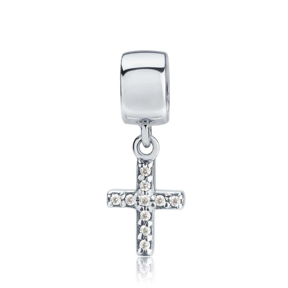 Pavé Cross Charm in 925 Sterling Silver with Cubic Zirconia