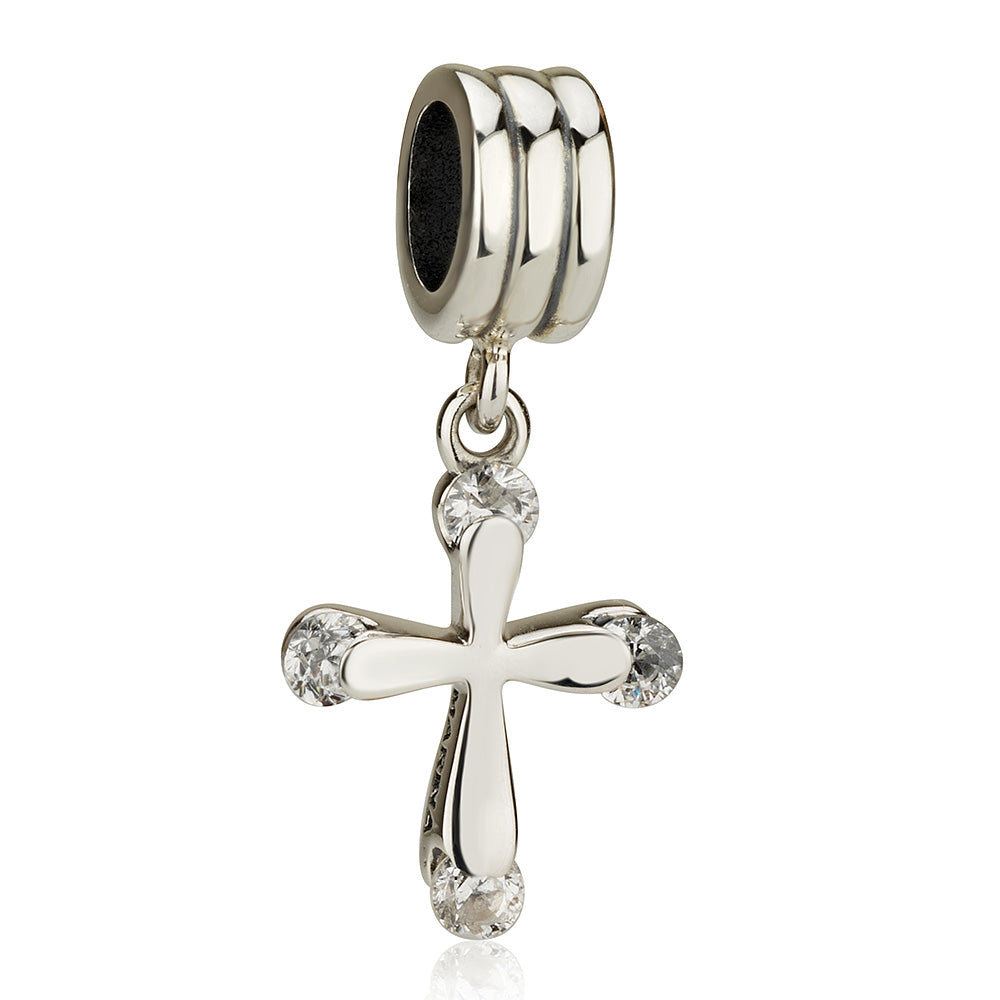 Cross charm with cubic zirconia accents in 925 sterling silver by Marina Jewelry