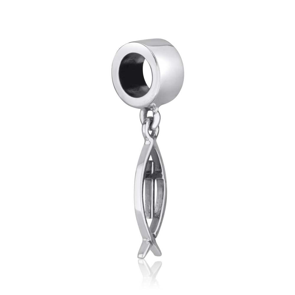 Ichthus fish and cross hanging charm in 925 sterling silver by Marina Jewelry