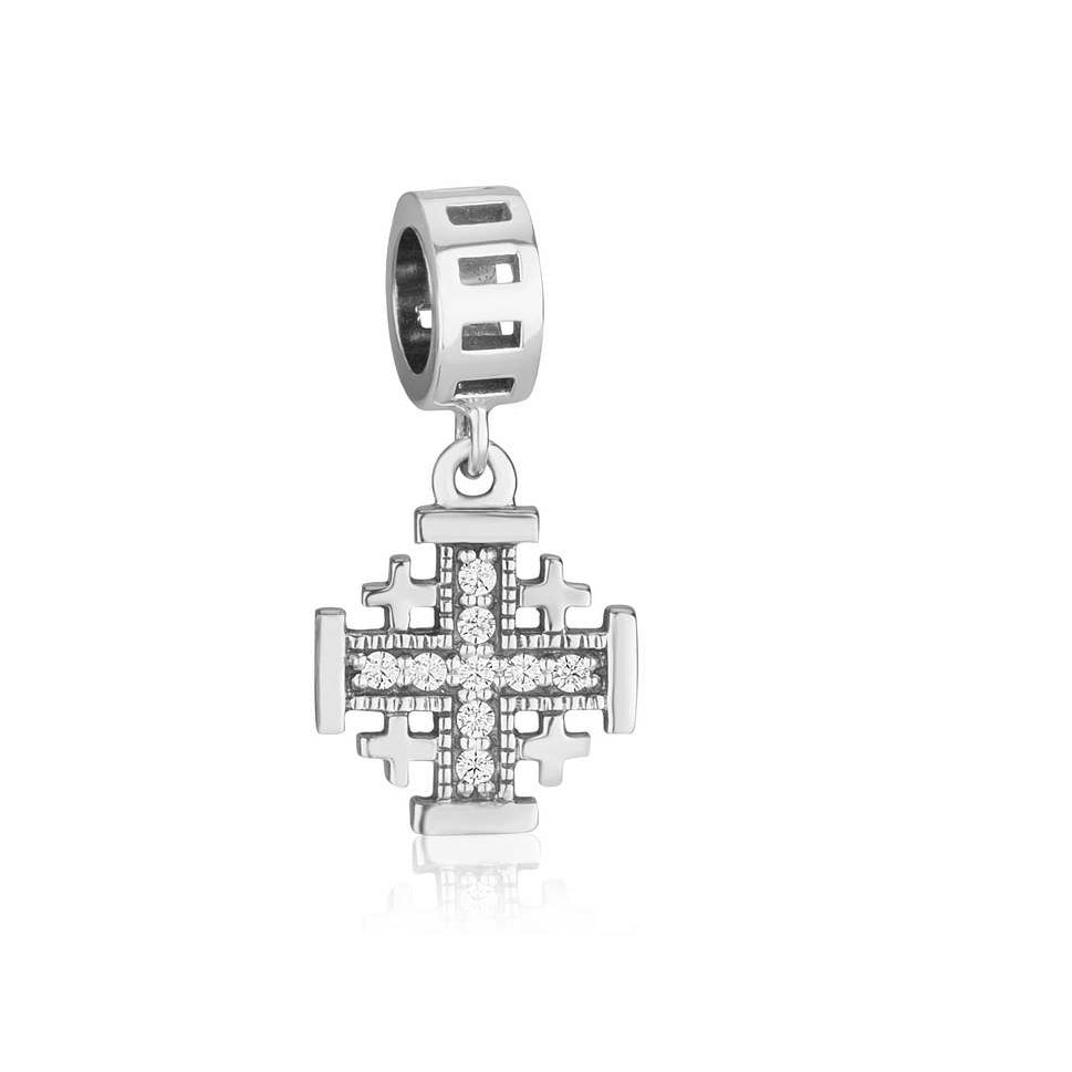 Jerusalem Cross hanging charm with Cubic Zirconia in sterling silver by Marina Jewelry