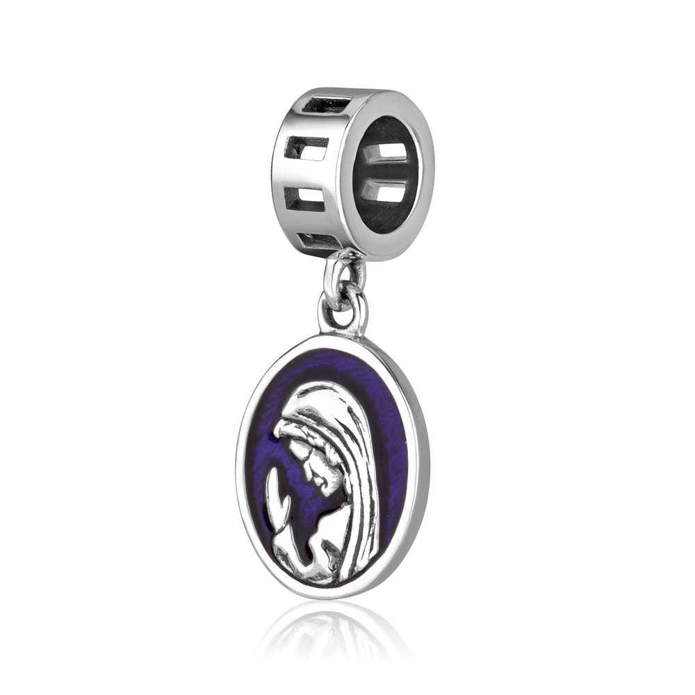 Virgin Mary Charm in 925 Sterling Silver, Blue Enamel