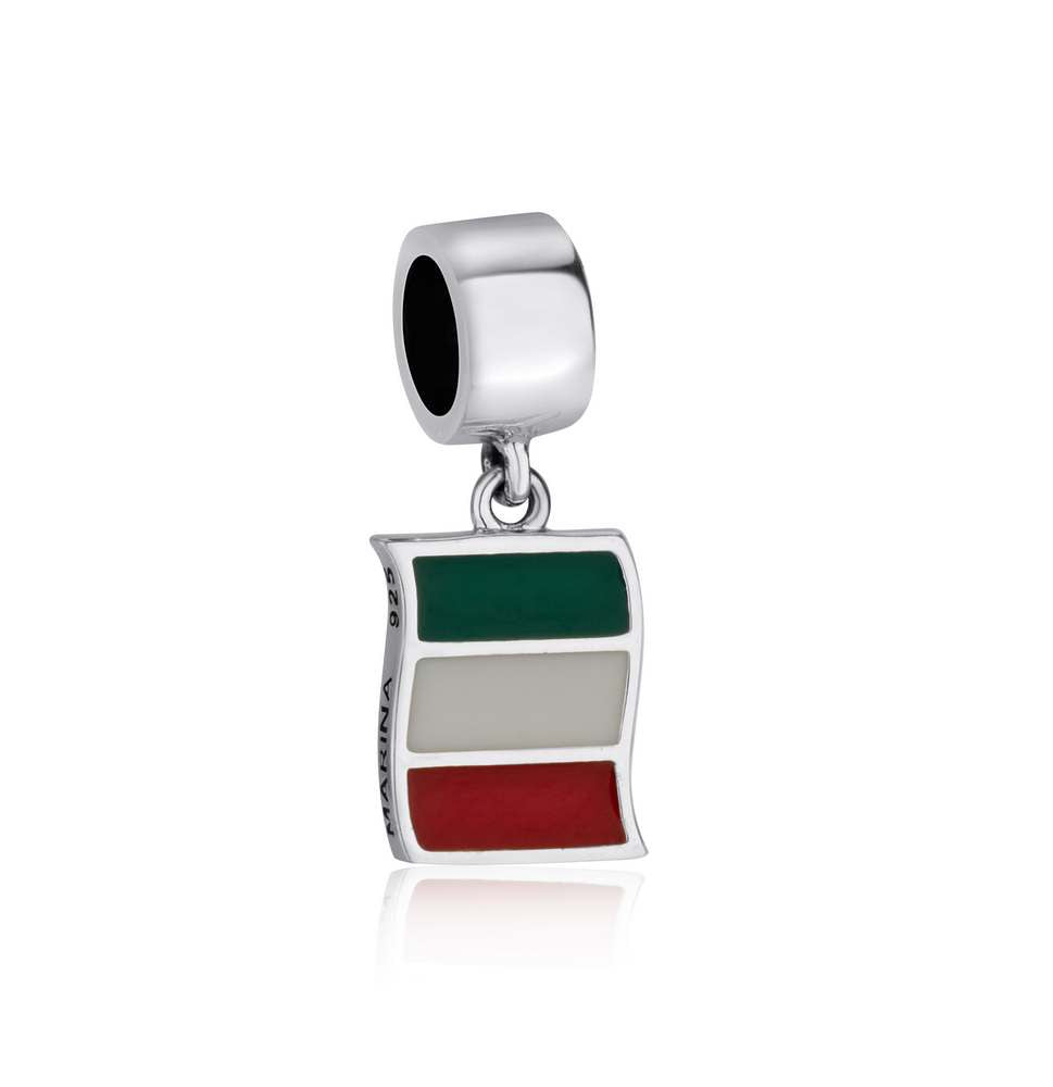Italy flag charm with enamel in 925 sterling silver by Marina Jewelry