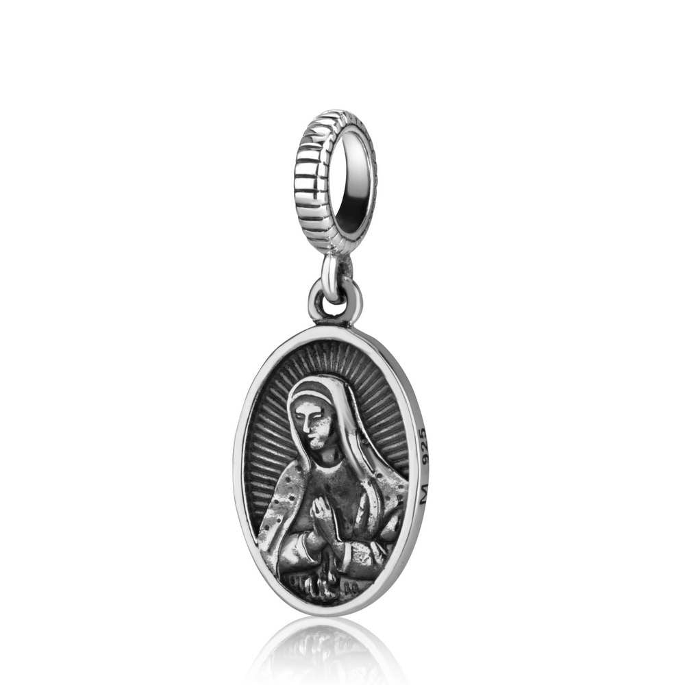 Our Lady of Guadalupe oval hanging charm in sterling silver by Marina Jewelry