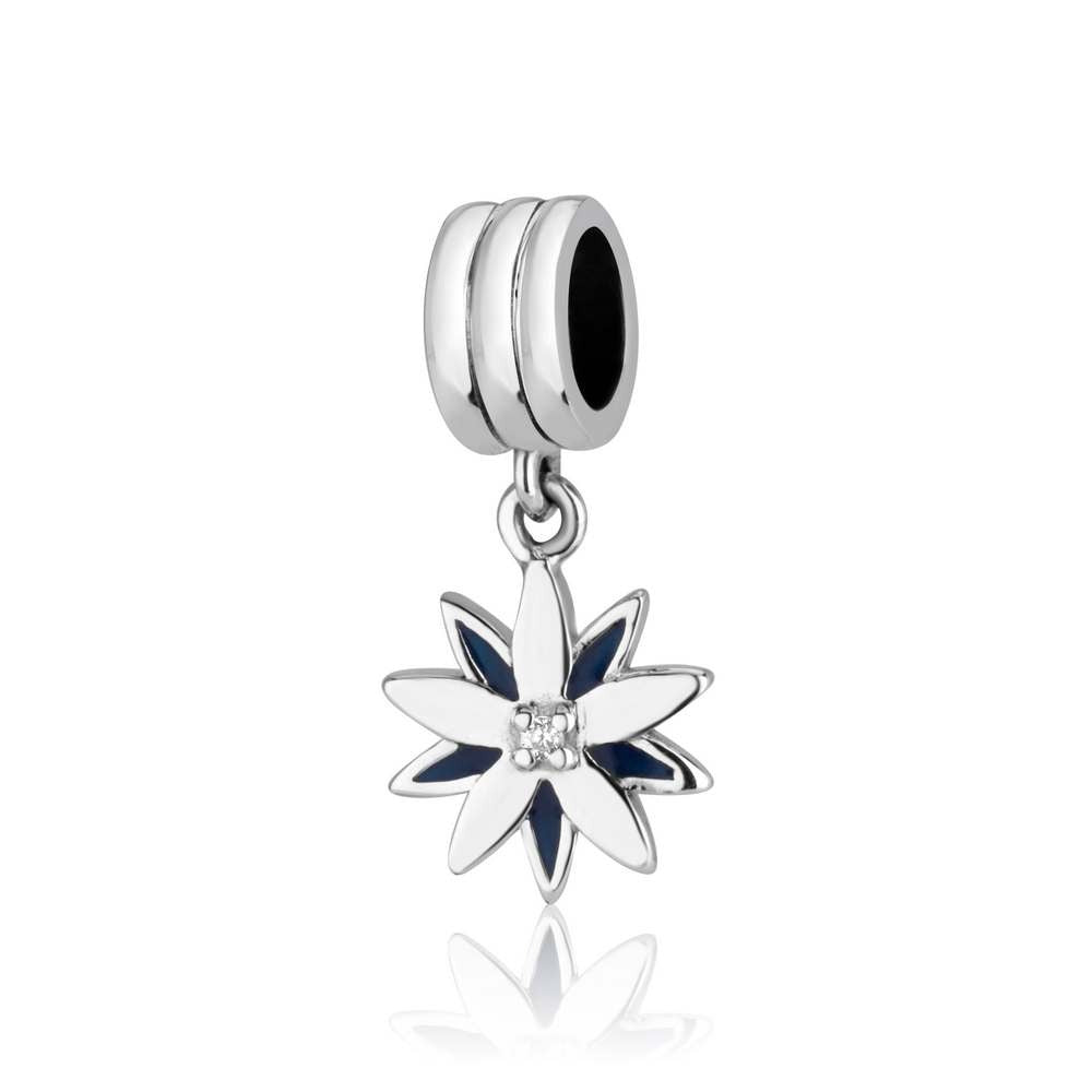 Blue enamel star flower hanging charm with Cubic Zirconia by Marina Jewelry