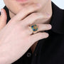 Men's Jerusalem Cross Signet Ring in 925 Sterling Silver with Eilat Stone, Gold-Plated Cross and Rope Frame, view 2 by Marina Jewelry