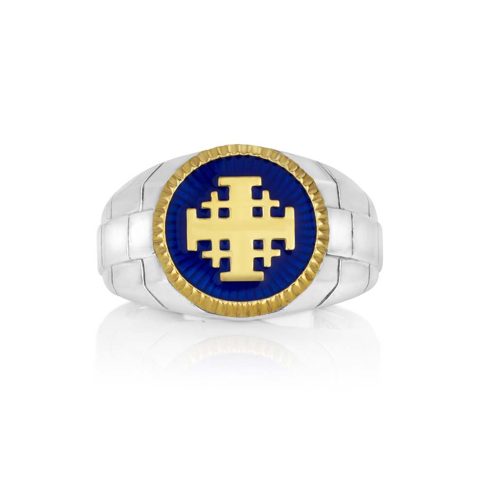 Jerusalem Cross Ring in 925 Sterling Silver and 18K Gold-Plating - For Men