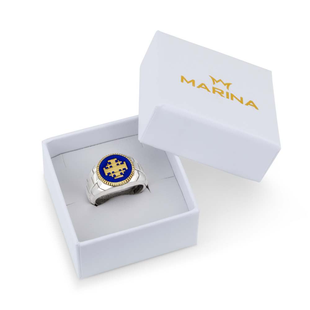 Jerusalem Cross Ring in 925 Sterling Silver and 18K Gold-Plating - For Men
