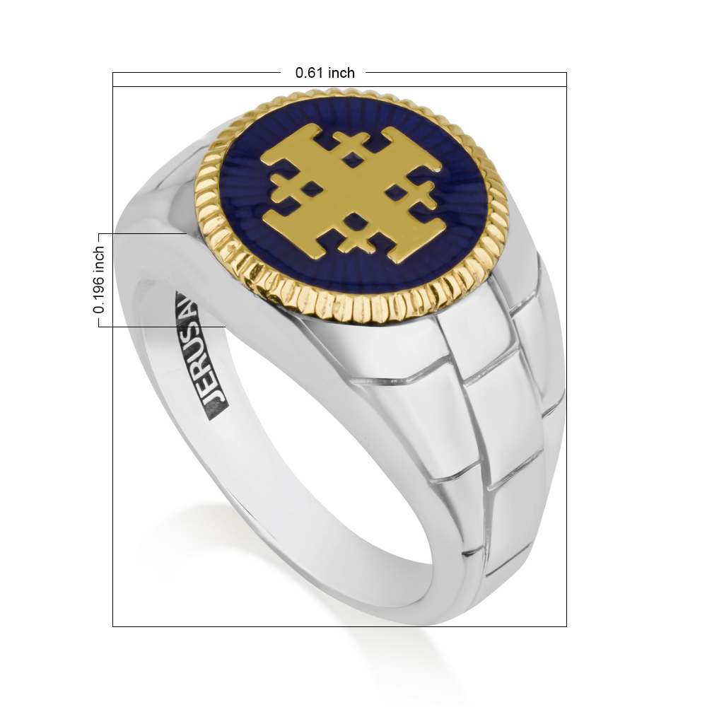 Jerusalem Cross Ring in 925 Sterling Silver and 18K Gold-Plating - For Men