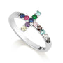 Multi-stone sideways cross ring in 925 sterling silver by Marina Jewelry