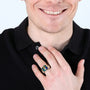 Men's gold-plated Eilat Stone cross signet ring with cross accent in 925 sterling silver by Marina Jewelry