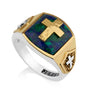 Men's gold-plated Eilat Stone cross signet ring with cross accent in 925 sterling silver by Marina Jewelry