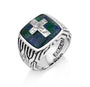 Men's fluted Eilat Stone cross signet ring in 925 sterling silver by Marina Jewelry