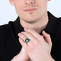 Men's gold-plated fluted Eilat Stone cross signet ring in 925 sterling silver by Marina Jewelry