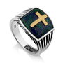 Men's gold-plated fluted Eilat Stone cross signet ring in 925 sterling silver by Marina Jewelry