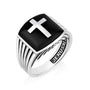 Men's fluted onyx cross signet ring in 925 sterling silver by Marina Jewelry