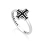 Slim sterling silver ring with black enamel Jerusalem Cross by Marina Jewelry