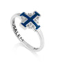 Slim sterling silver ring with blue enamel Jerusalem Cross by Marina Jewelry