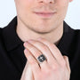 Men's black and white pave cross signet ring in 925 sterling silver by Marina Jewelry