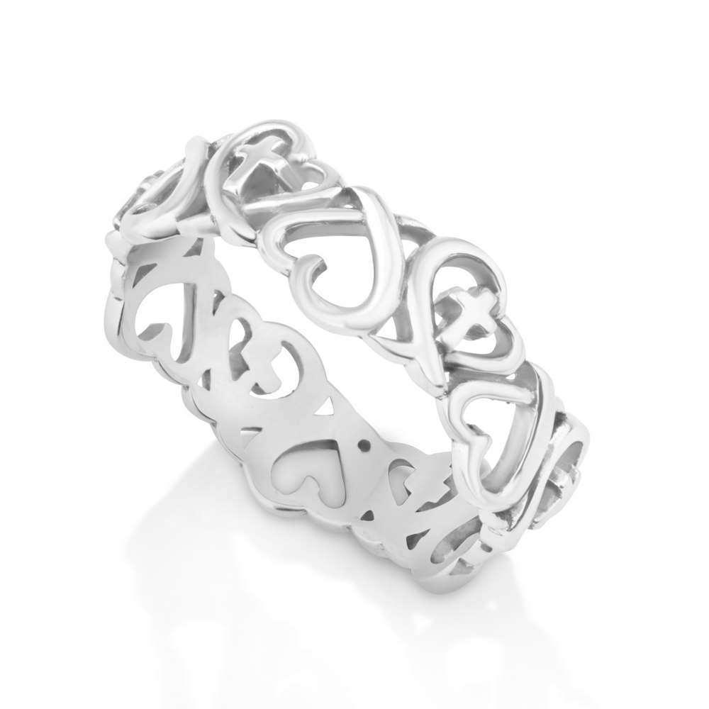 Cross and heart eternity ring in 925 sterling silver by Marina Jewelry