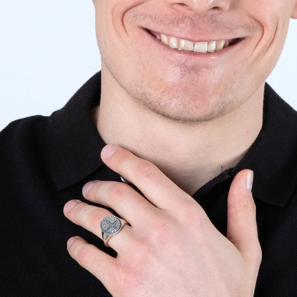 Hammered cross signet ring in 925 sterling silver by Marina Jewelry