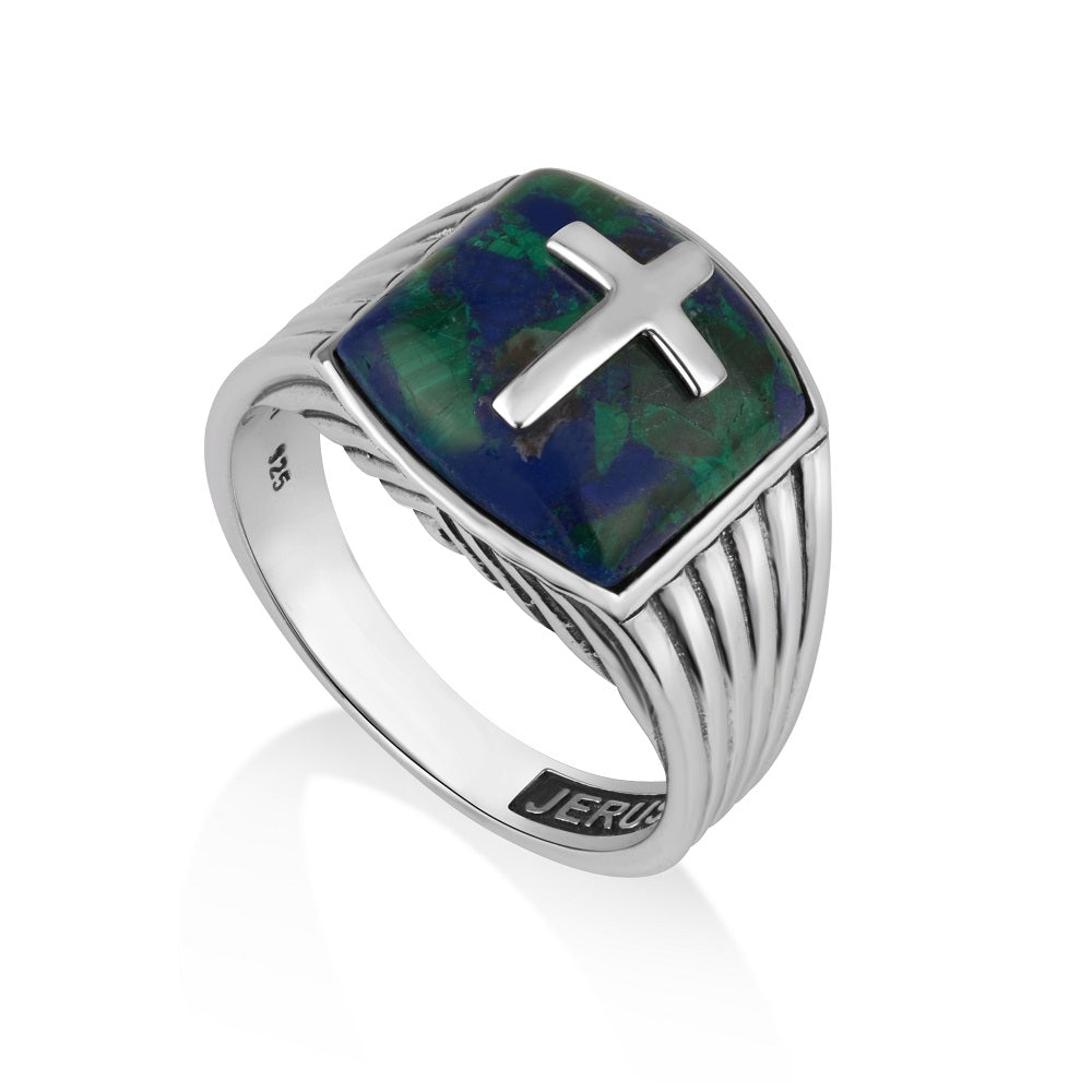 Eilat Stone cross signet ring in 925 sterling silver by Marina Jewelry
