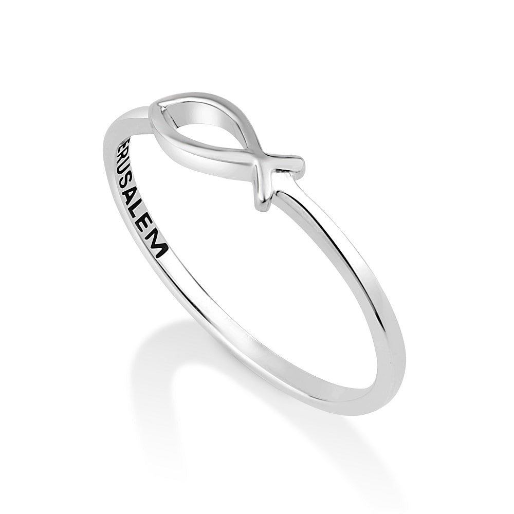 Ichthus fish ring in 925 sterling silver by Marina Jewelry