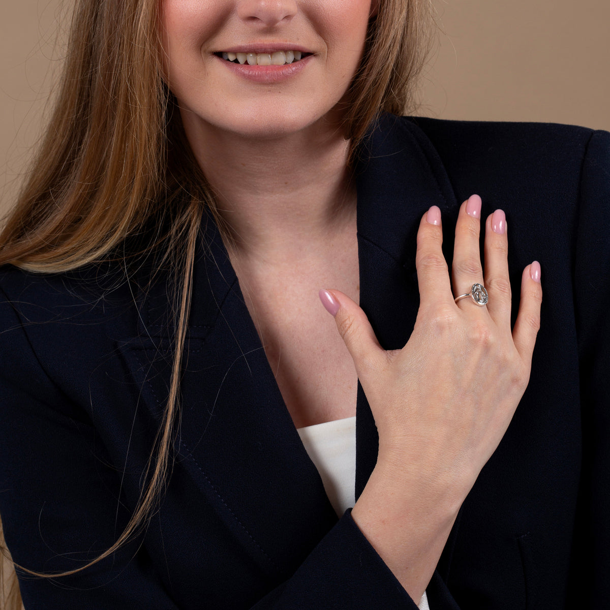Slim Miraculous Medal ring in 925 sterling silver by Marina Jewelry